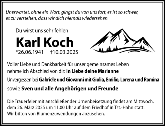 Traueranzeige von Karl Koch von Wiesbadener Kurier