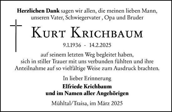 Traueranzeige von Kurt Krichbaum von Darmstädter Echo