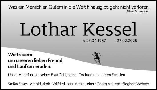 Traueranzeige von Lothar Kessel von Allgemeine Zeitung Mainz