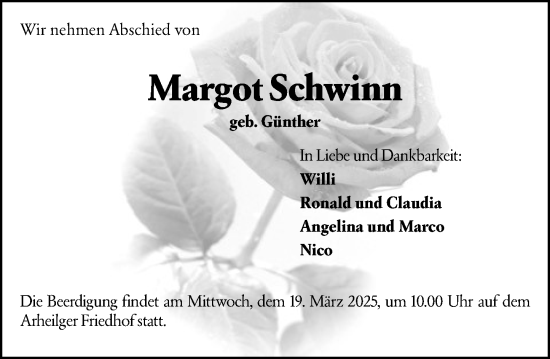 Traueranzeige von Margot Schwinn von Darmstädter Echo