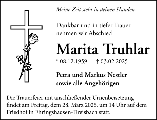 Traueranzeige von Marita Truhlar von Wetzlarer Neue Zeitung