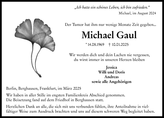 Traueranzeige von Michael Gaul von Wetzlarer Neue Zeitung