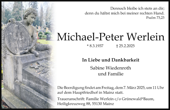 Traueranzeige von Michael-Peter Werlein von Allgemeine Zeitung Mainz