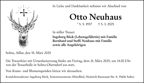 Traueranzeige von Otto Neuhaus von Wetzlarer Neue Zeitung
