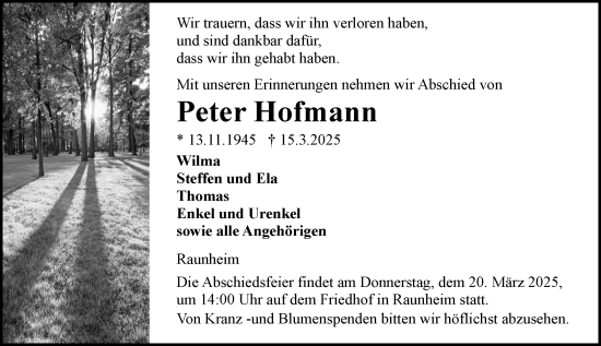 Traueranzeige von Peter Hofmann von Rüsselsheimer Echo