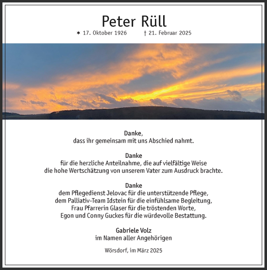 Traueranzeige von Peter Rüll von Idsteiner Land/Untertaunus