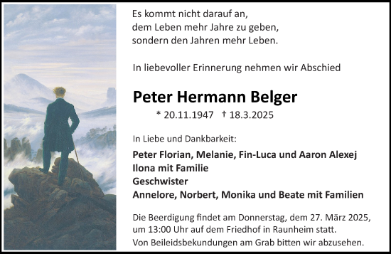 Traueranzeige von Peter Hermann Belger von Rüsselsheimer Echo