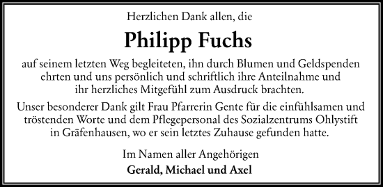 Traueranzeige von Philipp Fuchs von Darmstädter Echo