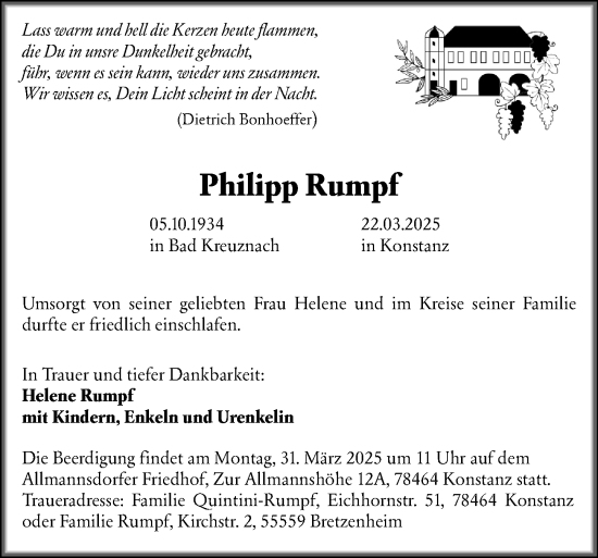 Traueranzeige von Philipp Rumpf von Allgemeine Zeitung Rheinhessen-Nahe