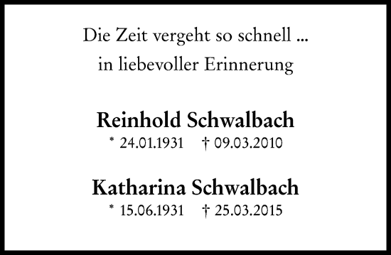 Traueranzeige von Reinhold Schwalbach von Wiesbadener Kurier