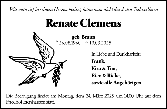 Traueranzeige von Renate Clemens von Dill Block