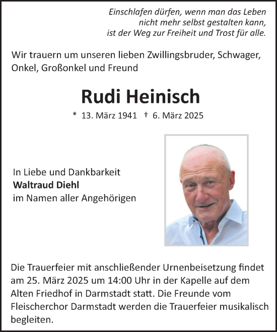 Traueranzeige von Rudi Heinisch von Darmstädter Echo