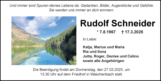Traueranzeige von Rudolf Schneider von Darmstädter Echo