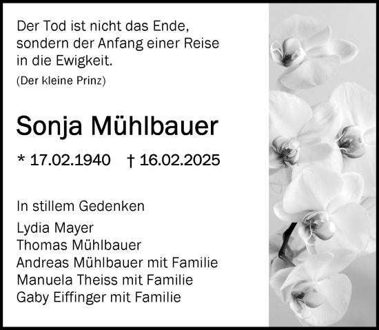Traueranzeige von Sonja Mühlbauer von Allgemeine Zeitung Mainz