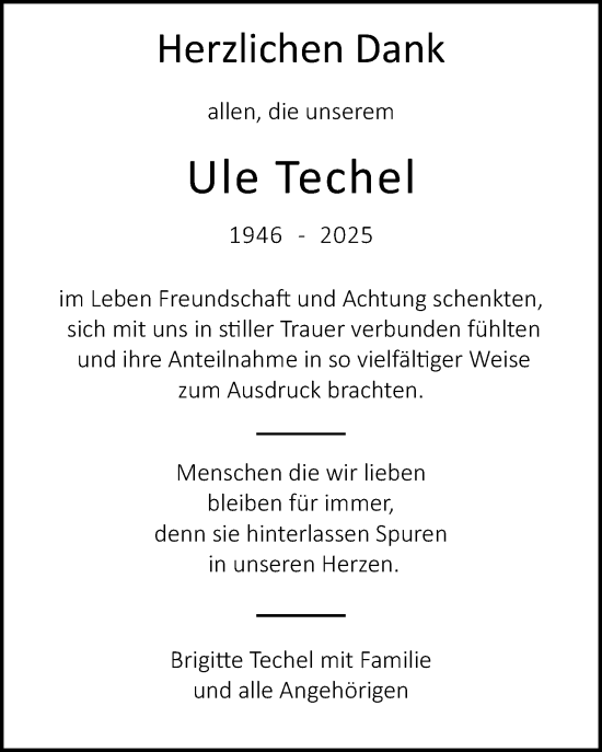 Traueranzeige von Ule Techel von Darmstädter Echo