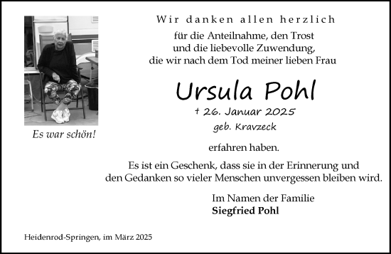 Traueranzeige von Ursula Pohl von Idsteiner Land/Untertaunus