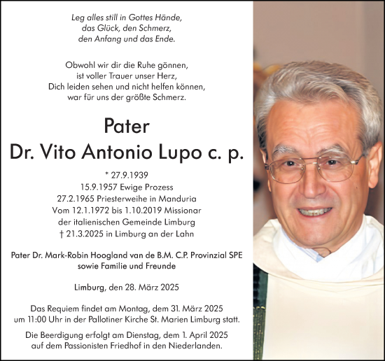 Traueranzeige von Vito Antonio Lupo von Nassauische Neue Presse