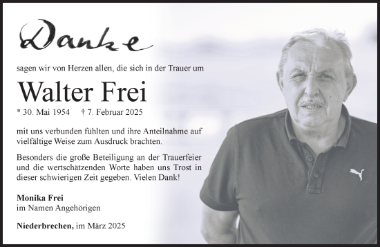 Traueranzeige von Walter Frei von Camberger Anzeiger
