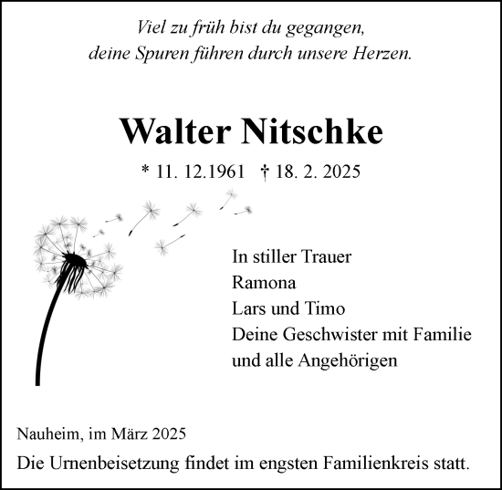 Traueranzeige von Walter Nitschke von Rüsselsheimer Echo