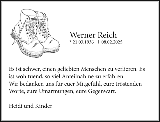 Traueranzeige von Werner Reich von Wiesbadener Kurier