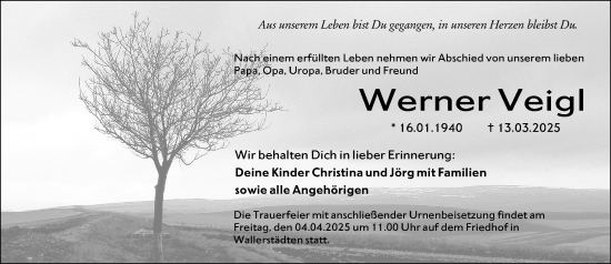Traueranzeige von Werner Veigl von Groß-Gerauer Echo