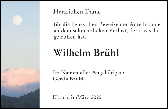 Traueranzeige von Wilhelm Brühl von Dill Block