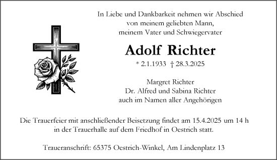 Traueranzeige von Adolf Richter von Rheingau Kurier