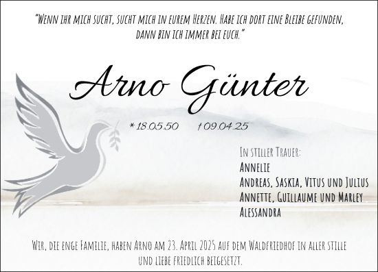 Traueranzeige von Arno Günter von Darmstädter Echo
