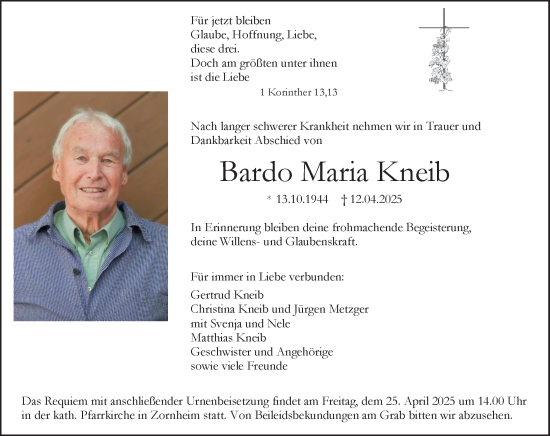 Traueranzeige von Bardo Maria Kneib von Allgemeine Zeitung Mainz