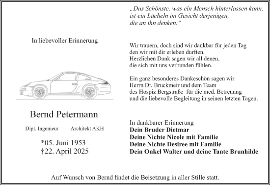 Traueranzeige von Bernd Petermann von Starkenburger Echo