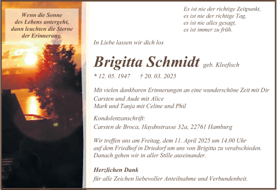 Traueranzeige von Brigitta Schmidt von Dill Block