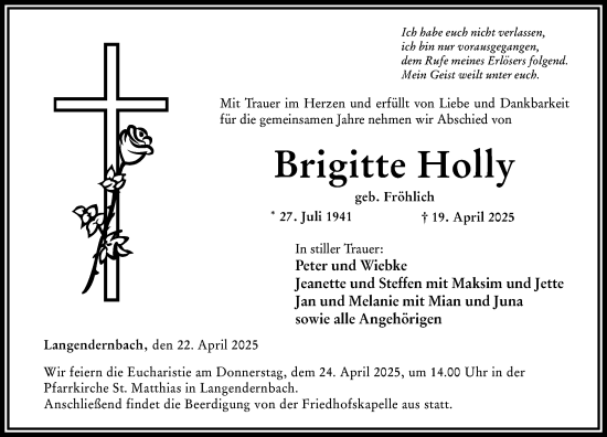 Traueranzeige von Brigitte Holly von Nassauische Neue Presse