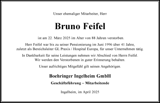 Traueranzeige von Bruno Feifel von Allgemeine Zeitung Rheinhessen-Nahe