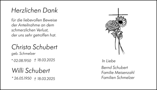 Traueranzeige von Christa Schubert von Binger-/Ingelheimer Wochenblatt