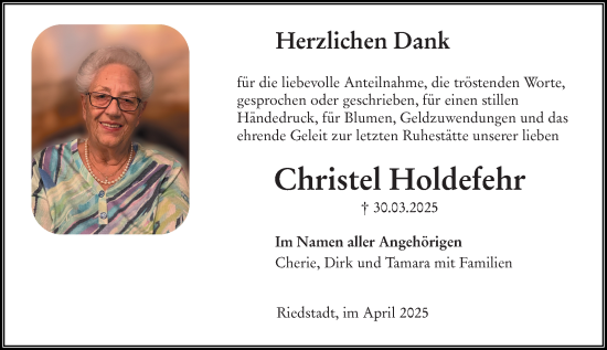 Traueranzeige von Christel Holdefehr von Groß-Gerauer Echo