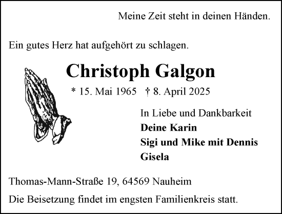 Traueranzeige von Christoph Galgon von Rüsselsheimer Echo