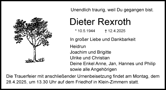 Traueranzeige von Dieter Rexroth von Darmstädter Echo