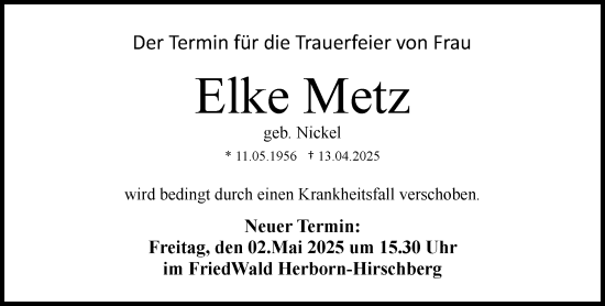 Traueranzeige von Elke Metz von Dill Block