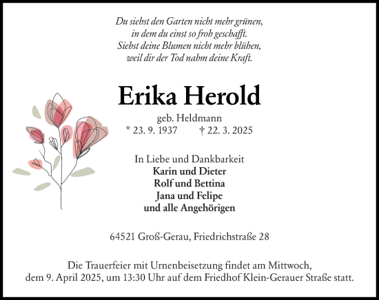 Traueranzeige von Erika Herold von Groß-Gerauer Echo