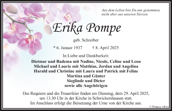 Traueranzeige von Erika Pompe von Camberger Anzeiger