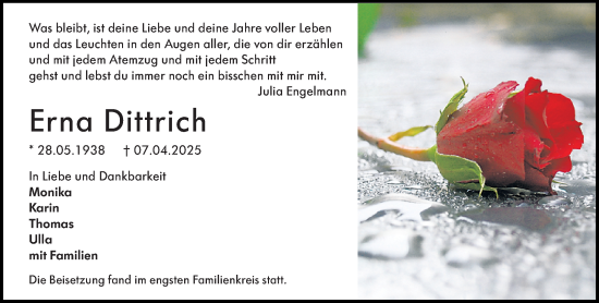 Traueranzeige von Erna Dittrich von Starkenburger Echo