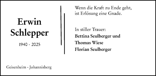 Traueranzeige von Erwin Schlepper von Rheingau Kurier