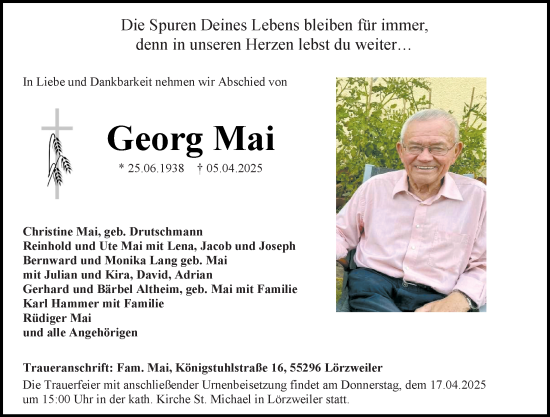 Traueranzeige von Georg Mai von Allgemeine Zeitung Mainz