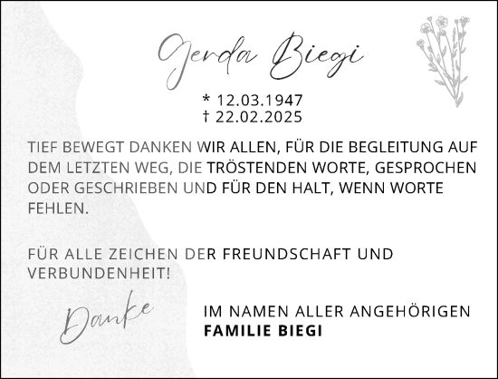 Traueranzeige von Gerda Biegi von Odenwälder Echo