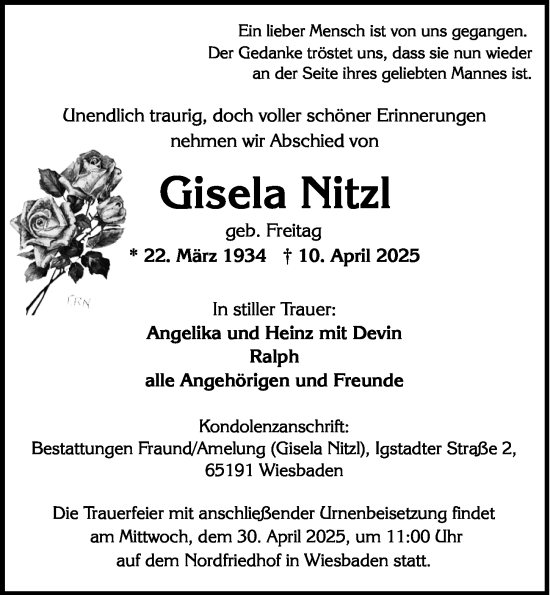Traueranzeige von Gisela Nitzl von Wiesbadener Kurier