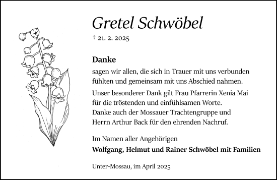 Traueranzeige von Gretel Schwöbel von Odenwälder Echo
