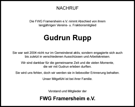 Traueranzeige von Gudrun Rupp von Allgemeine Zeitung Alzey