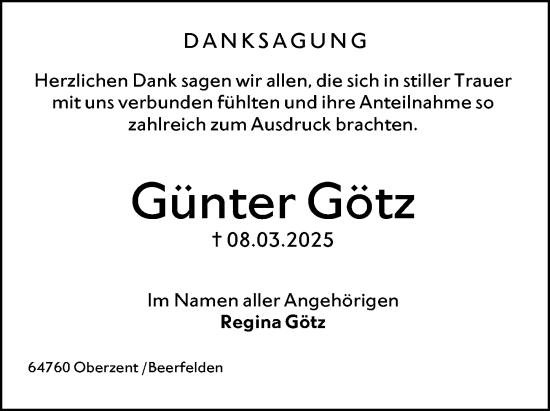 Traueranzeige von Günter Götz von Odenwälder Echo