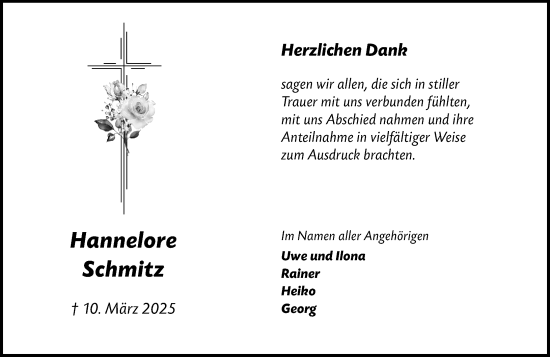 Traueranzeige von Hannelore Schmitz von Rüsselsheimer Echo