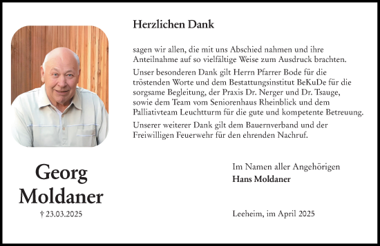 Traueranzeige von Hans Moldaner von Groß-Gerauer Echo